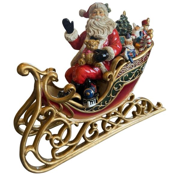 Vintage Santa and Toys in Sled Porcelain Figurine Home Interiors Christmas - Picture 1 of 7